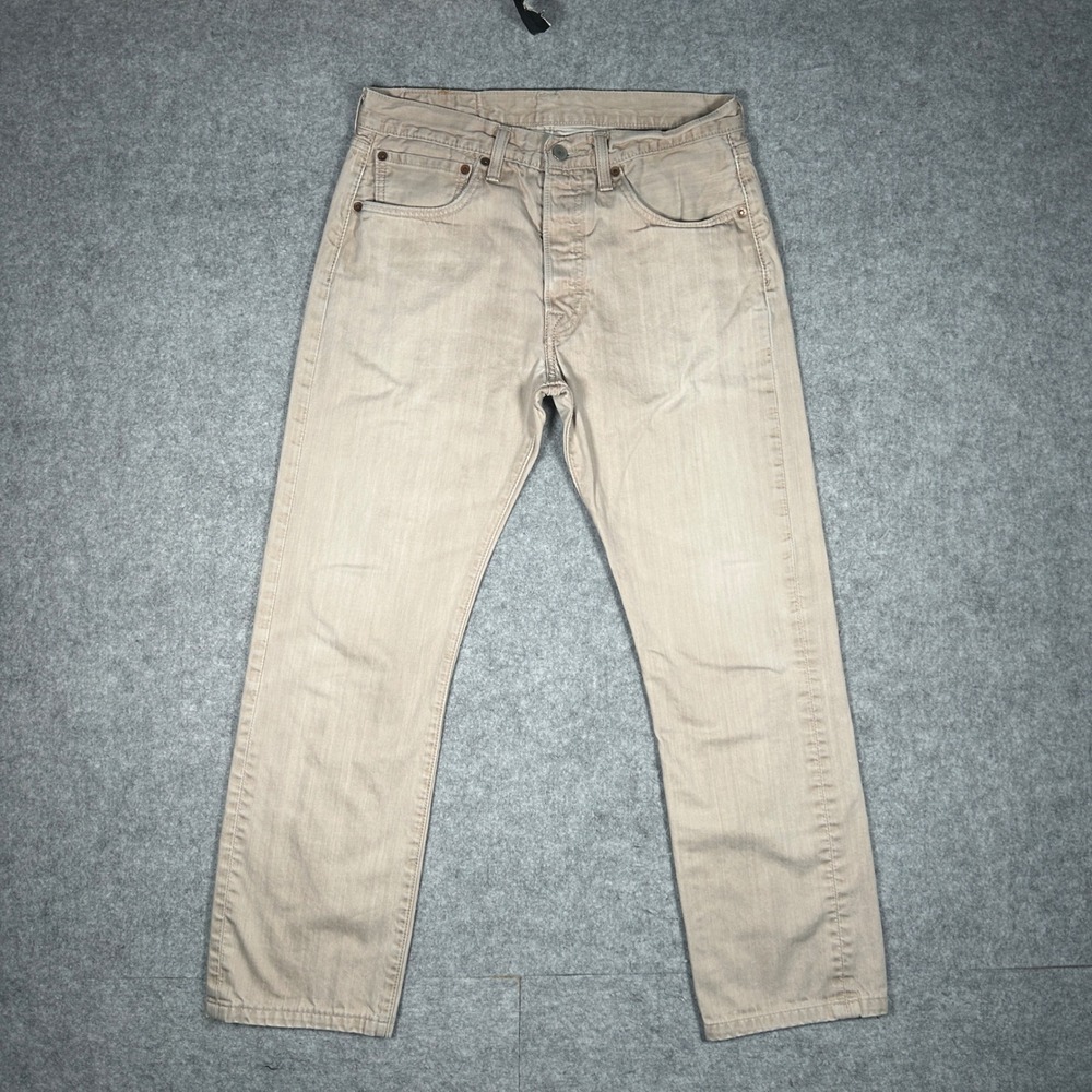 Levi's Denim Jeans Mens 31x32 Tan 501 Straight Leg Button Fly Casual Workwear
